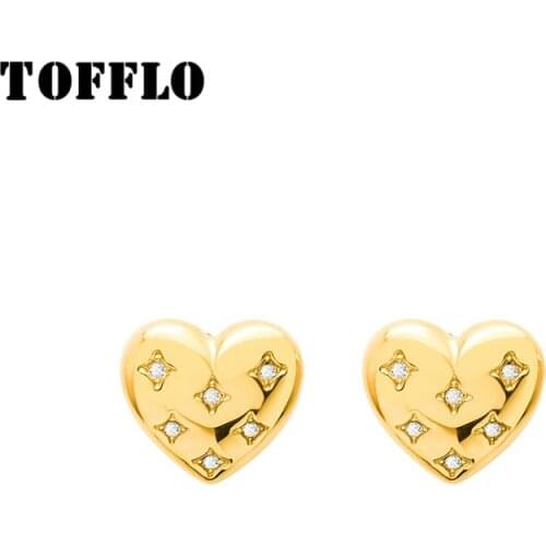 TOFFLO Stainless Steel Love Full Of Zircon Inlaid Earrings Women Fashion Exaggeration Heart Earrings BSF275