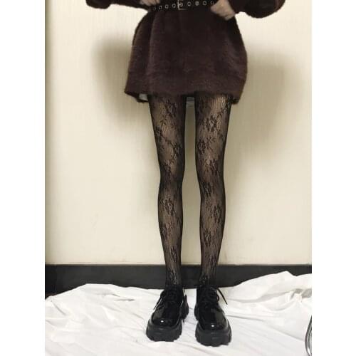 Ladies spring and summer sexy white retro lace net stockings dark rose bottoming pantyhose tights female vine filigree