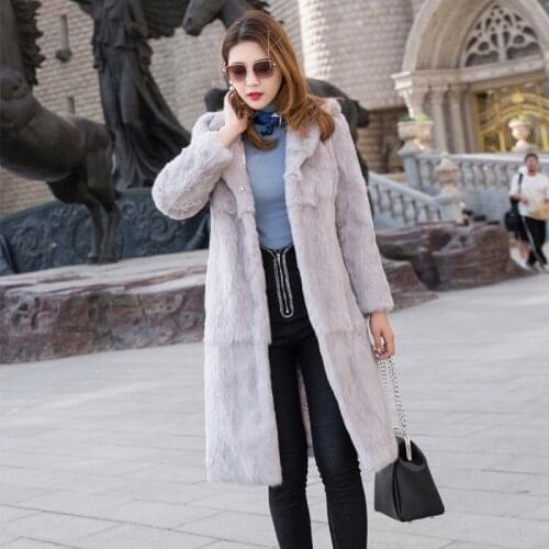 Real genuine natural rabbit fur hooded coat womens fashion long fur jacket outwear warm winter custom any size free shipping