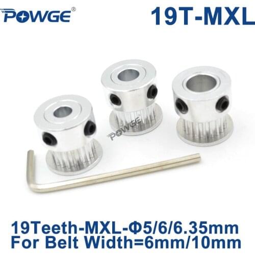 POWGE Inch Trapezoid 19 Teeth MXL Timing pulley Bore 5/6/6.35mm for width 6mm 10mm MXL synchronous Belt Gear wheel 19teeth 19T