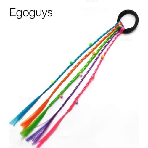 1PC Girls Colorful Elastic Headbands Wigs Ponytail Hair Ring Kids Headwear Scrunchie Ties Rubber Bands Twist Braid Rope Ornament