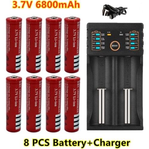 100% New Original 18650 battery 3.7V 6800mAh rechargeable liion battery for Led flashlight Torch batery litio battery+charger