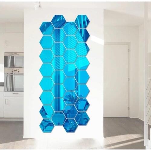 12 Pcs Geometric 3D Hexagon Mirror Stickers Home Decor Removable Safety DIY Wall Stickers Mirror Paste Living Room Sticker