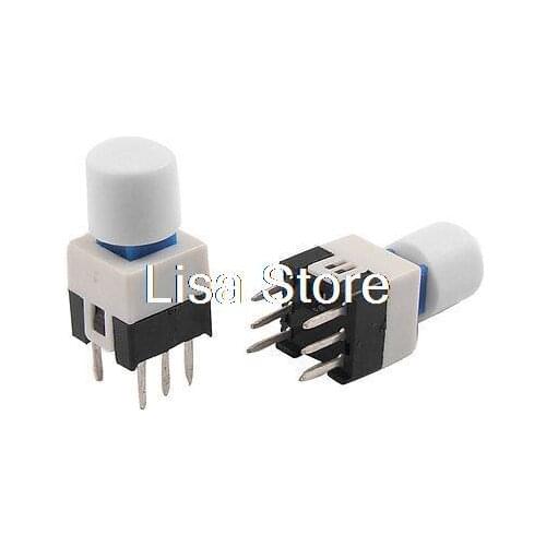 20pcs 7 x 7mm White Cap Latching Push Button Tact Tactile Switch Lock 6 Pin PCB 7 x 7 x 16mm
