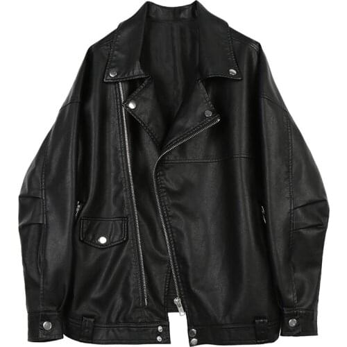 2020 New Women Pu Leather Jacket Soft Motorcycle Jacket Faux Leather Jacket Women Black Punk Fashion Female Loose Biker Coat
