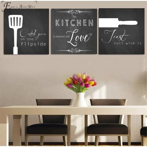 3 Panels Kitchen Love Poster Prints Oil Painting On Canvas Wall Art Murals Pictures For Living Room Decoration No Frame