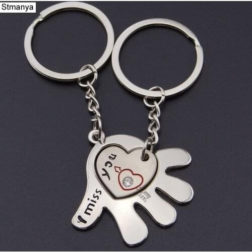 4pcs/Lot Fashionable Palms and Lover Key Ring Keyfob Couples Romantic Keychain Car Key Chain For Valentines Day Day Gift 17303