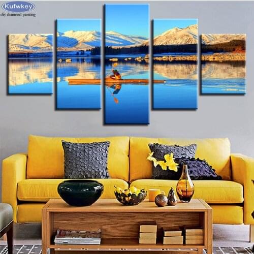 5 pcs 5D DIY Diamond Painting Ship Snow Mountain Sunset Landscape Diamond Embroidery Cross Stitch Rhinestone Mosaic Painting