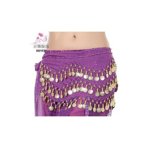 Free shipping 128 coins belly dance waist chain hip scarf, 10 colors for your choice