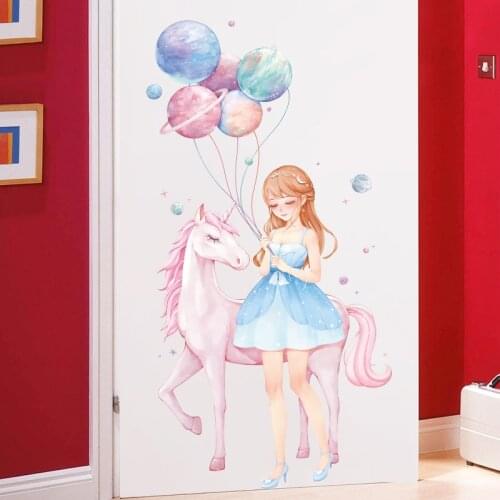 Big Starry Girl Unicorn Wall Stickers for Kids Rooms Girls Room Door Wall Decor Removable Vinyl Wall Decals Murals Nursery Decor