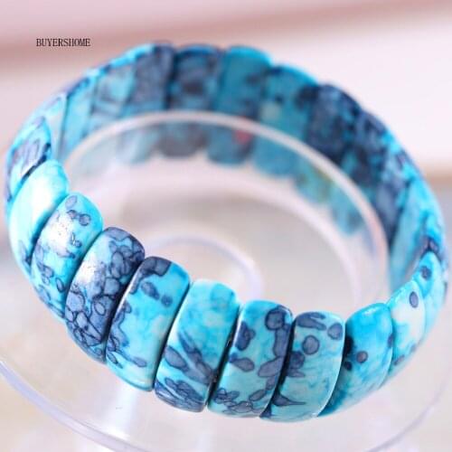 BUYERSHOME Hot Women Jewelry Stretch 10X25X8MM Natural Beads Blue Ocean Stone Bracelet 7" 1Pcs H932