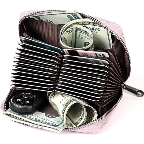 Cowhide Business Card Case RFID Anti-theft Lady Business Card Holder Women Card Case Multifunctional Zipper Small Wallet