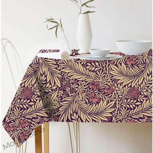 William Morris Design Purple Red Green Spring Floral Plant Leaf Pattern Decorative Tablecloth Waterproof Linen Table Desk Cover