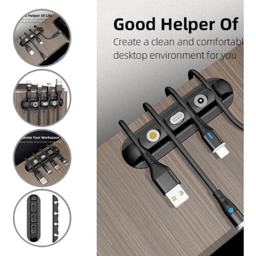Cable Holder Flexible Universal Multifunctional Silicone 4 Holes USB Winder Charging Data Cord Organizer for Desktop Office