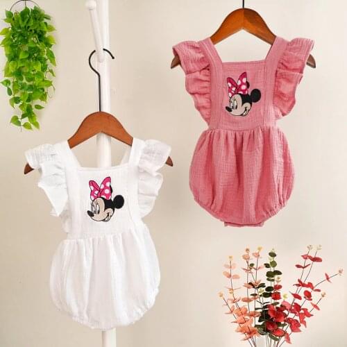 Disney Minnie Mouse Baby Clothes New Fashion Baby Girl Cartoon Rompers For Newborns Photo Props Ruffle Jumpsuit Bebe Garcon Ropa
