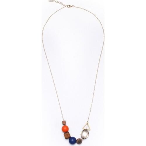 Dropshipping Multicolor Wood Necklace Adjust Long Chain Glass Ball Copper Geometric Sweater Necklace