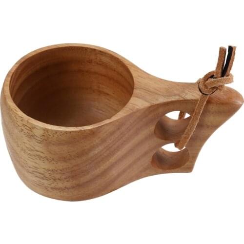 Wooden Mug Cup with Handle Portable Eco-Friendly Traditional Lightweight Coffee Mug for Kitchen Picnic Outdoor Travel Camping