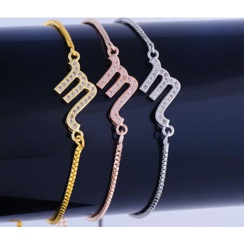 Hot Constellation Jewelry Bijoux Zircon Crystal Scorpio Friendship Bracelets Diy Copper Micro Pave Square Chain Bracelet Charms