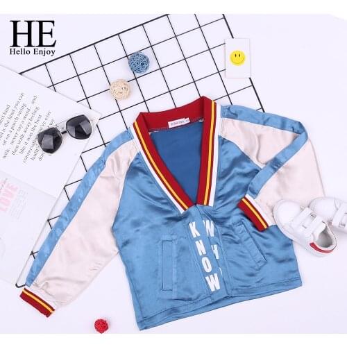 HE Hello Enjoy Girls Coat Autumn Kids Clothes Jackets Children Windbreaker Long Sleeve Color Matching Casual Sports Outerwear
