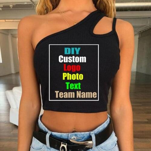 Customized picture asymmetrical oblique shoulder strap solid color sexy single shoulder strap hollow vest women