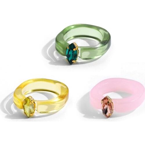 Korean Fashion Transparent Resin Acrylic Rings for Women Girls Charm Rhinestone Colorful Finger Ring Female Jewelry Gift