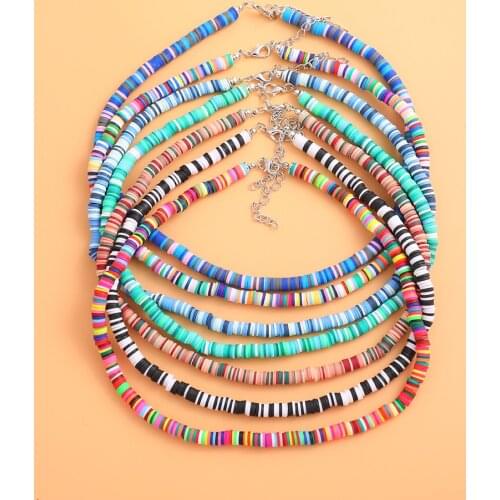 Multicolor Polymer Clay Choker Necklace for Women Boho Soft Pottery Handmade Collar Necklace Holiday Jewelry Beach Accessories