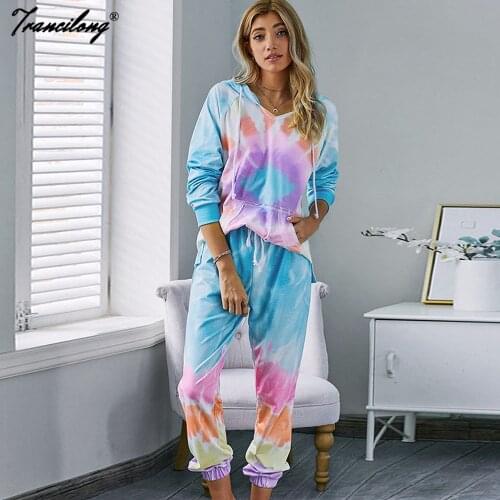 Conjunto Mujer Tie Dye Two Pieces Pants Set Lounge Wear Women Hoodies Tracksuits Suit 2020 Autumn Sweatpants Fashion Clothing
