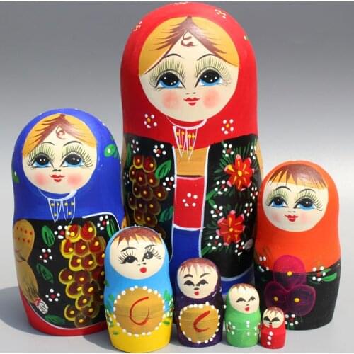 Creative Home Decoration 7pcs Wooden Russian Nesting Dolls Hand-painted Handicrafts Traditional Matryoshka Dolls Children Toys