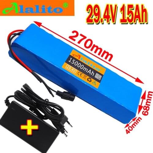7S4P 24V 15Ah electric bicycle motor ebike scooter li-ion battery pack 29.4v 18650 rechargeable batteries BMS + charger
