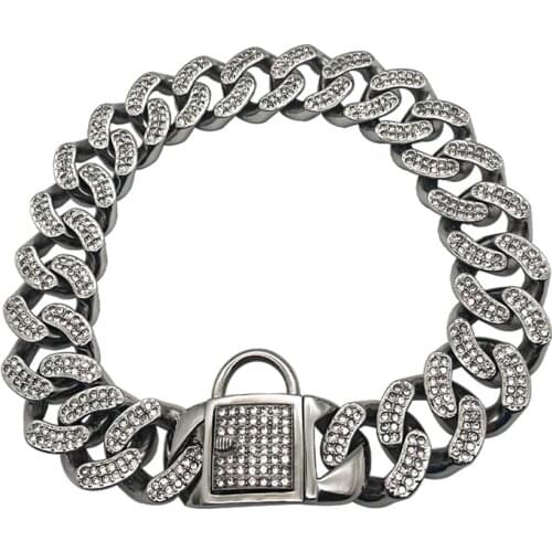 Diamond silver color metal training dog collar pet leash Doberman Pinners for large dogs Wear pet dog collars for convenience