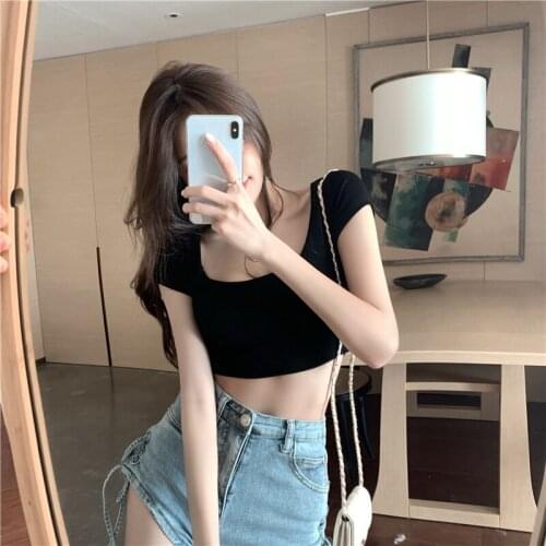 Fashion Sexy Crop Tops Women Casual Short Sleeve Cotton Pullover Tees Short Summer Slim Streetwear T-shirt Woman sexy tops