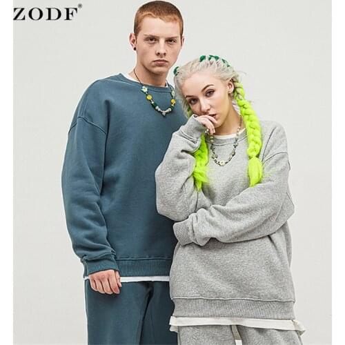 ZODF 2021 Autumn Men 330gsm Cotton Hoodies Solid Sweatshirt Loose Oversized Basic Pullover Hoodie Brand Tops 14 Colors H0161