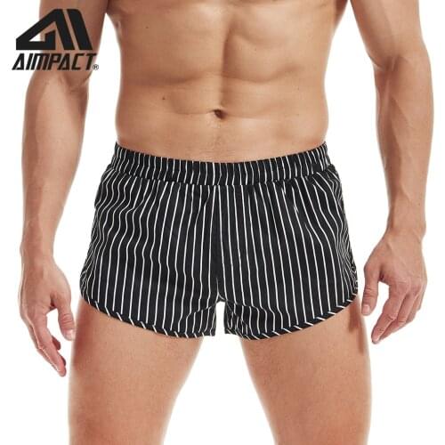 AIMPACT Men 's 3 Inch Black Cotton Causal Shorts Sexy Leisure Wear Vertical Stripe Pajamas AM2408