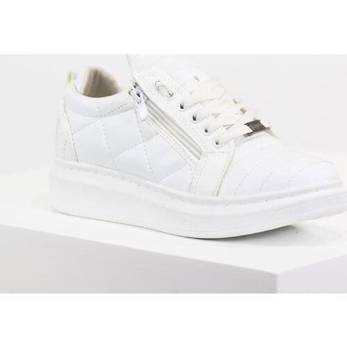 Mens Sneaker Shoes - High Sole - Zipper Detail - White