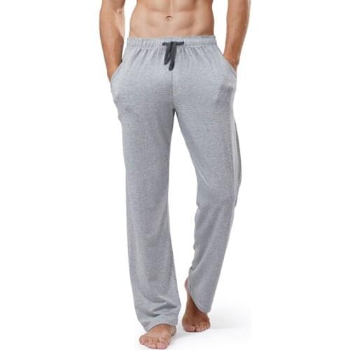 Mens 100% Cotton Sleep Pants Solid Color Casual Sleepwear Loose Sleep Bottoms Comfortable Soft Home Wear Sports Yoga Trousers