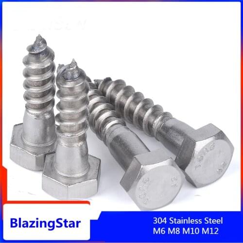 M6 M8 M10 M12 304 Stainless Steel Outer Hexagon Self Tapping Screw Outer Hex Head Lag Bolts Wood Screws Bolt