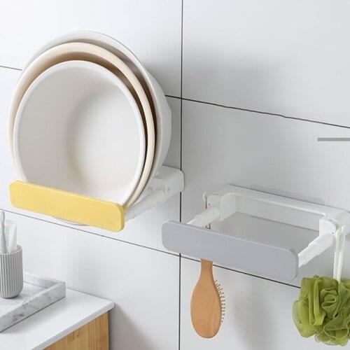 Wall-mounted Retractable Washbasin Rack Multi-purpose Pot Cover Rack Kitchen Bathroom Shelf with Hook Washbasin Pot