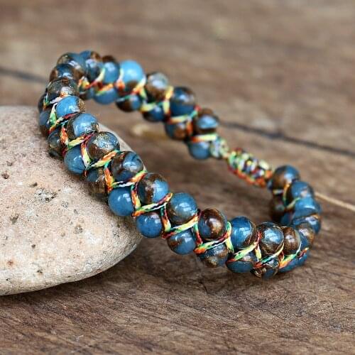Natural Stone Beaded Wrap Bracelets Femme Cloisonne String Braided Yoga Friendship Bracelet Bangle Bohemian Jewelery