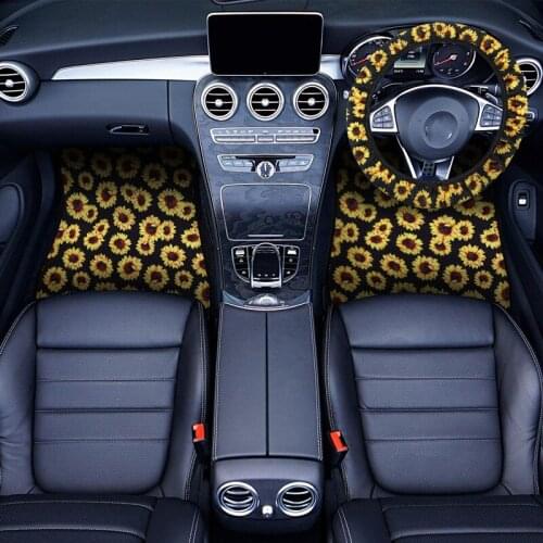 2020 NEW 7PCS Sunflower Neoprene Steering Wheel Cover Anti-Slip Car Floor Mat Decoration Set