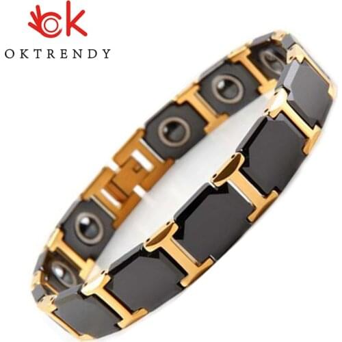 OKtrendy Ceramic Bracelets Couples Germanium Black 316 Steel Magnetic Bangle Benefits Health Bio Energy Bracelet for Arthritis