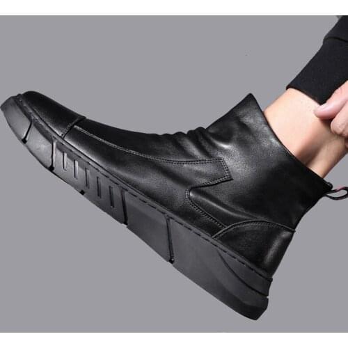Autumn Winter Martin Boots Mens Plus Velvet Warm Snow Boots Fashion High Top Black Waterproof Ankle Boots Casual Flats Shoes