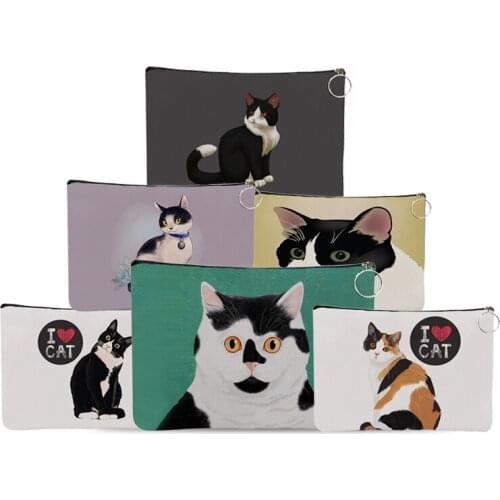 Personalized Canvas Cosmetic Bag Pouch I Love Cat Cute Black Cat Eye Print Travel Portable Storage Makeup Bag Toiletry Bags