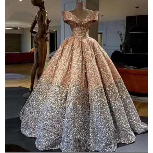 Lebanon Sequined Ball Gown Puffy Prom Dresses 2020 Off Shoulder Dubai Luxury Women Formal Party Evening Gowns Plus Size