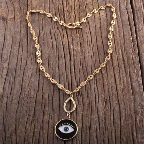 RH Fashion Bohemian Jewelry Links Chain Evil Eye Pendant Necklaces Women Boho Necklace Gift