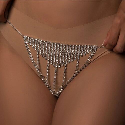 VCU Sexy Underwear Crystal Thong Panties Jewlery for Women Hollow Rhinestone Bikini Panties Waist Lingerie Chain Jewellery