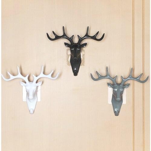 Clothing Cap Display Racks Coat Hanger Room Decor Creative Deer Head Animal Self Adhesive Hook Bag Keys Wall Sticky Mount Holder