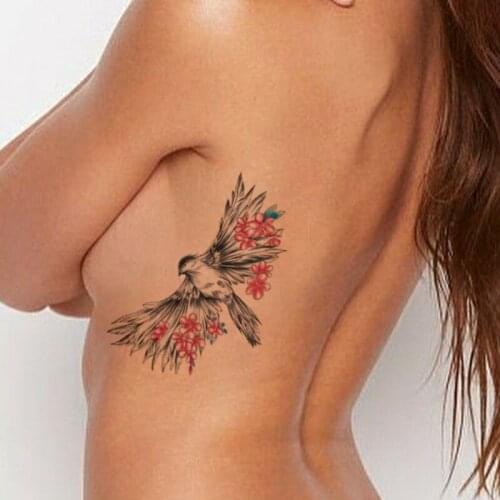Waterproof Temporary Tattoo Sticker Black Swallow Red Flowers Design Fake Tattoos Flash Tatoos Arm Belly Body Art for Women Men