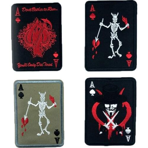 Embroidery Playing Card Cloth Stickers European American Punk Rock Skull Card V for Vendetta Iron on Poker Patch Badge