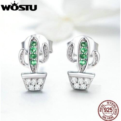 WOSTU Real 100% 925 Sterling Silver Fashion Cactus Drop Earring With Clear CZ Jewelry Earrings For Women Wedding Gift FIE522
