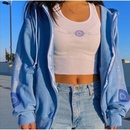 Korean Fashion Print Harajuku Oversized Hoodie Long Sleeve Zip Up Sweatshirt Women Autumn Coat Jacket E-girl Female Clothes